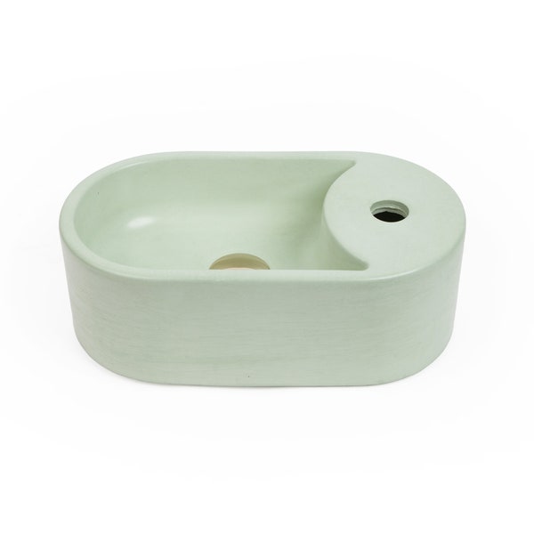 Concrete Vessel Sink, Handmade, Small Oval/Round Design w/ Faucet Hole, Sleek and Modern Washbasin for Bathroom.