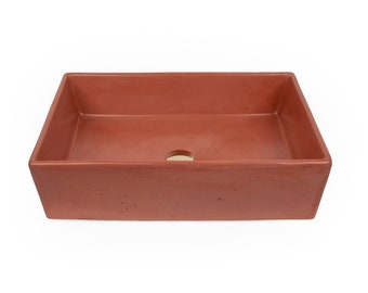 Concrete Vessel Sink, Handmade, Rectangle Design, 6 1/4" Deep, Sleek and Modern Washbasin with Thick Exterior Wall.