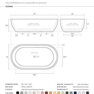 Concrete Bathtub, Handcrafted Concrete Tub, Variety of 17 Different Colors, Indoor & Outdoor Use Maui image 5