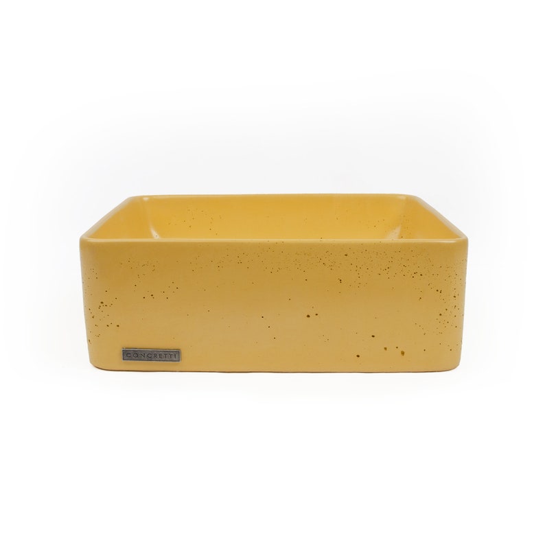 Concrete Vessel Sink Handmade Mustard Square Design Sleek Etsy