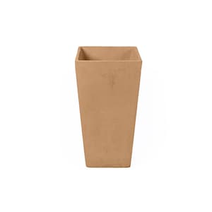 May include: A terracotta-colored square planter with a slightly tapered design. The planter is made of a rough, textured material.