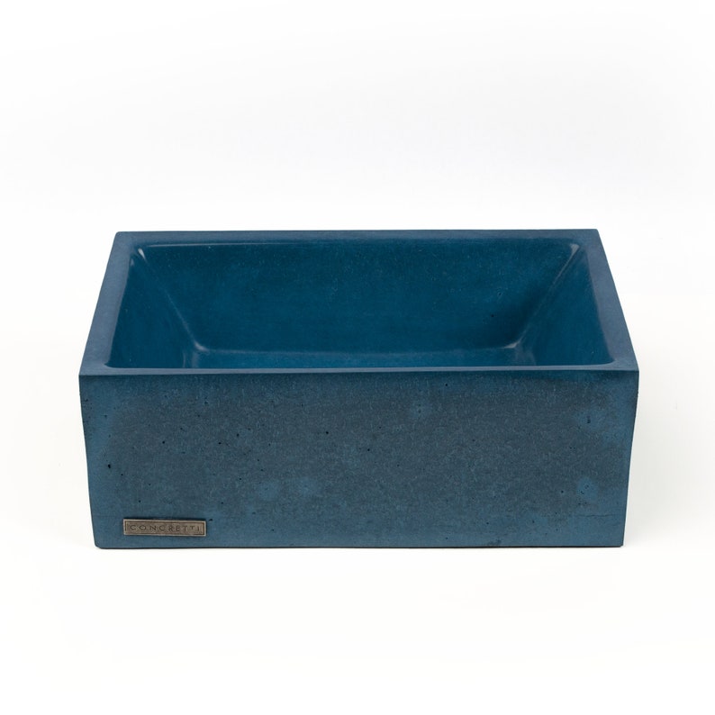 Concrete Vessel Sink Handmade Small Dark Blue Rectangle Etsy