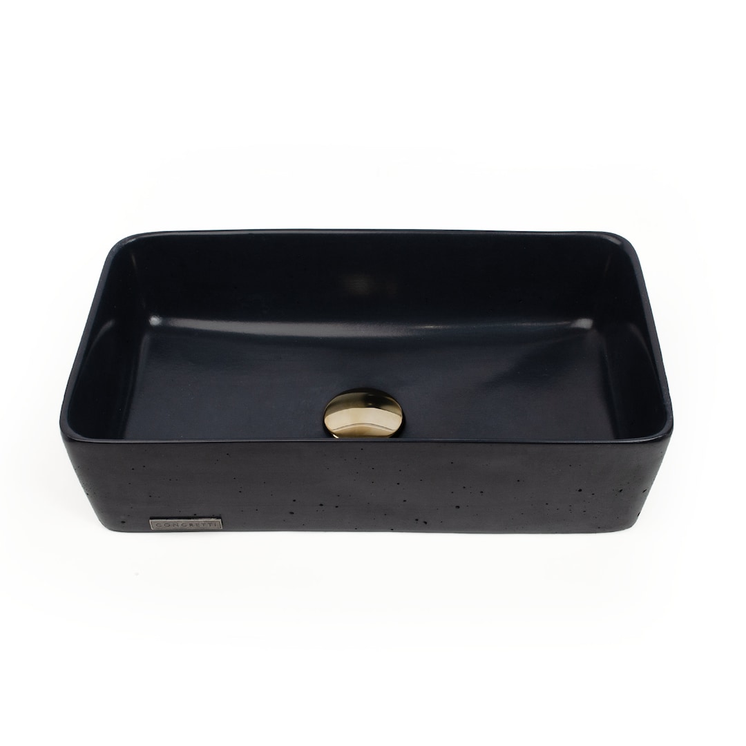 Concrete Vessel Sink, Handmade, Small Licorice Rectangle Design, Sleek and Modern Washbasin for