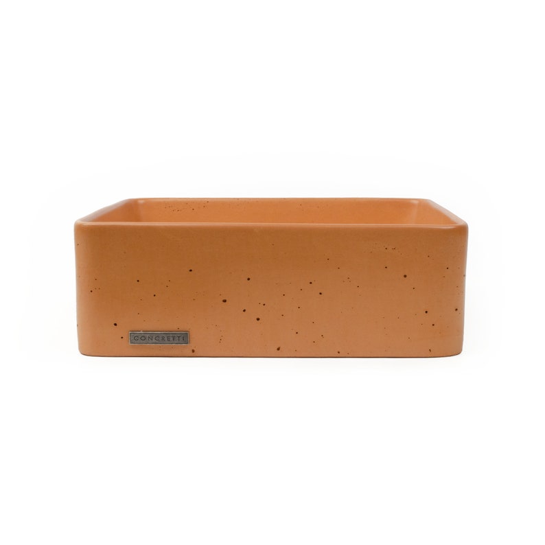 Concrete Vessel Sink Handmade Tangerine Square Design Sleek Etsy
