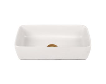 Lavabo de hormigón, hecho a mano, diseño rectangular pequeño, elegante y moderno para la renovación del baño.