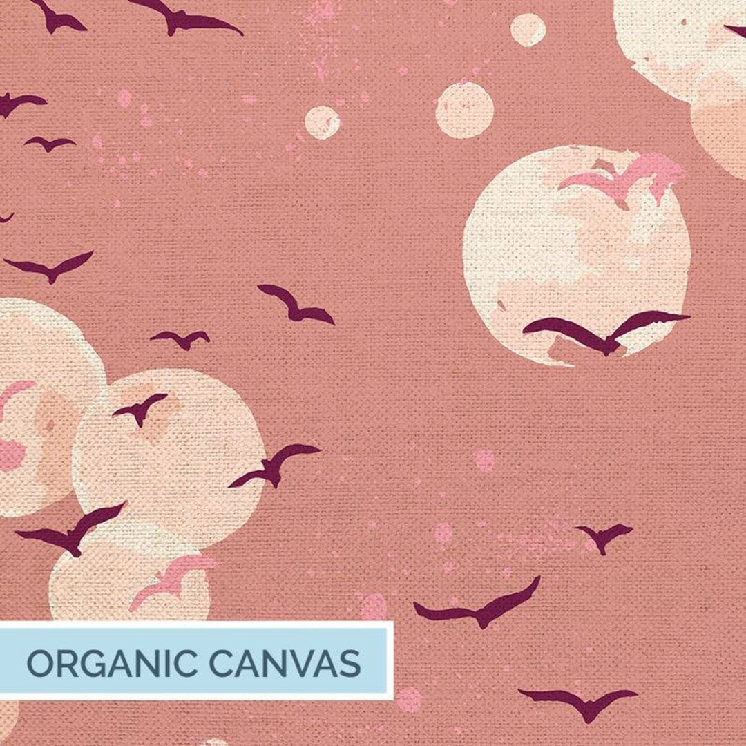 Organic Cotton Canvas Fabric Sky Gazing Going Home Coral paint Brush