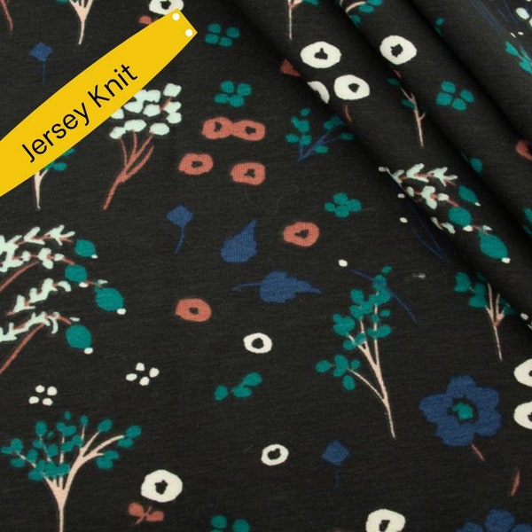 Organic Cotton Jersey Knit - Farrah Flora - Black - Jenny's Knits - Jenny Ronen - Birch Organic Fabrics