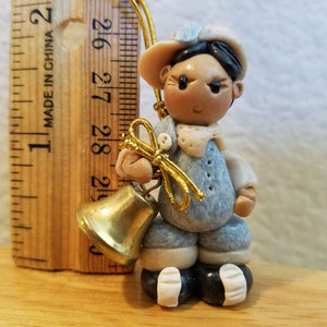 Miniature Polymer Clay Boy in Overalls Ornament