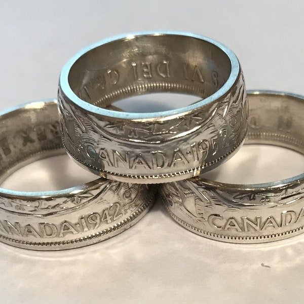 Hand Crafted CANADA Silver Coin Ring Made From Canadian Half Dollar ( 50 cent),  Size: 7 TO 14.5 NR!! #112