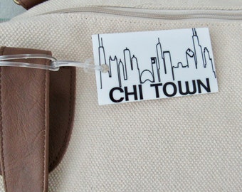 Etiqueta de equipaje acrílica con el horizonte de Chicago, etiqueta personalizada de la ciudad
