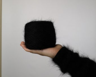 Angora yarn black, angora 80% yarn, Italy yarn, rabbit yarn, yarn for kitty cap, Italy Yarn 50g