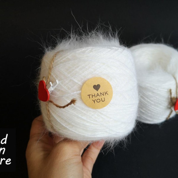 Angora yarn, White angora French yarn, 25g skein