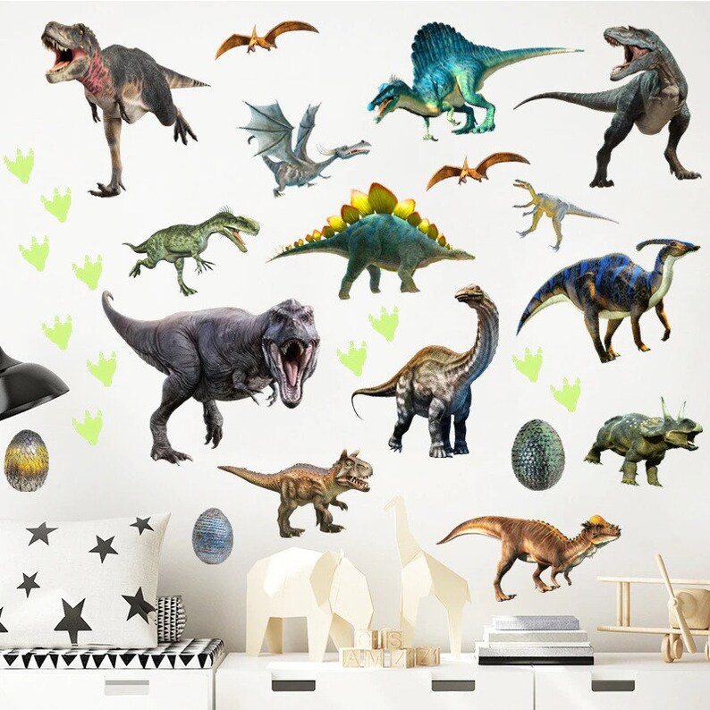 18 Pcs Dinosaur Stickers Wall Decals for Kids Room Glow in the Etsy