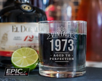 Engraved Whiskey Glass: "Vintage Aged to Perfection" - Personalized Birthday Gift