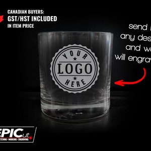 Custom 10.25 oz Whiskey / Scotch Glass - Etched Logo Glassware / Personalized Restaurant Bar / Father&#39;s Day Gift / Groomsmen Bachelor Gift