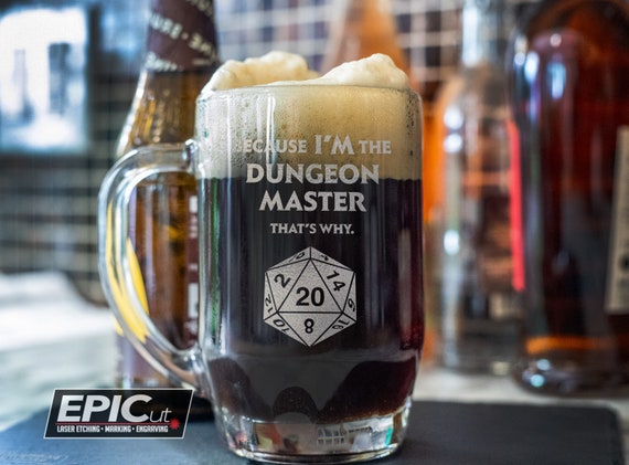 Engraved Dungeon Master Beer Stein: D&D D20 Design