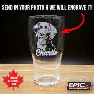 Custom Engraved Photo Tulip Pint Glass - Etched Glassware / Craft Beer Glass / Personalized 20oz Glass / Wedding Favors / Groomsmen Gift