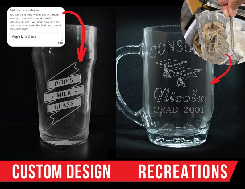 Custom Engraved 16oz Tall Kitchen Glass - Etched Glassware / Personalized Logo Cup / Customized Milk Glass / Personalized Soda Glass image 4