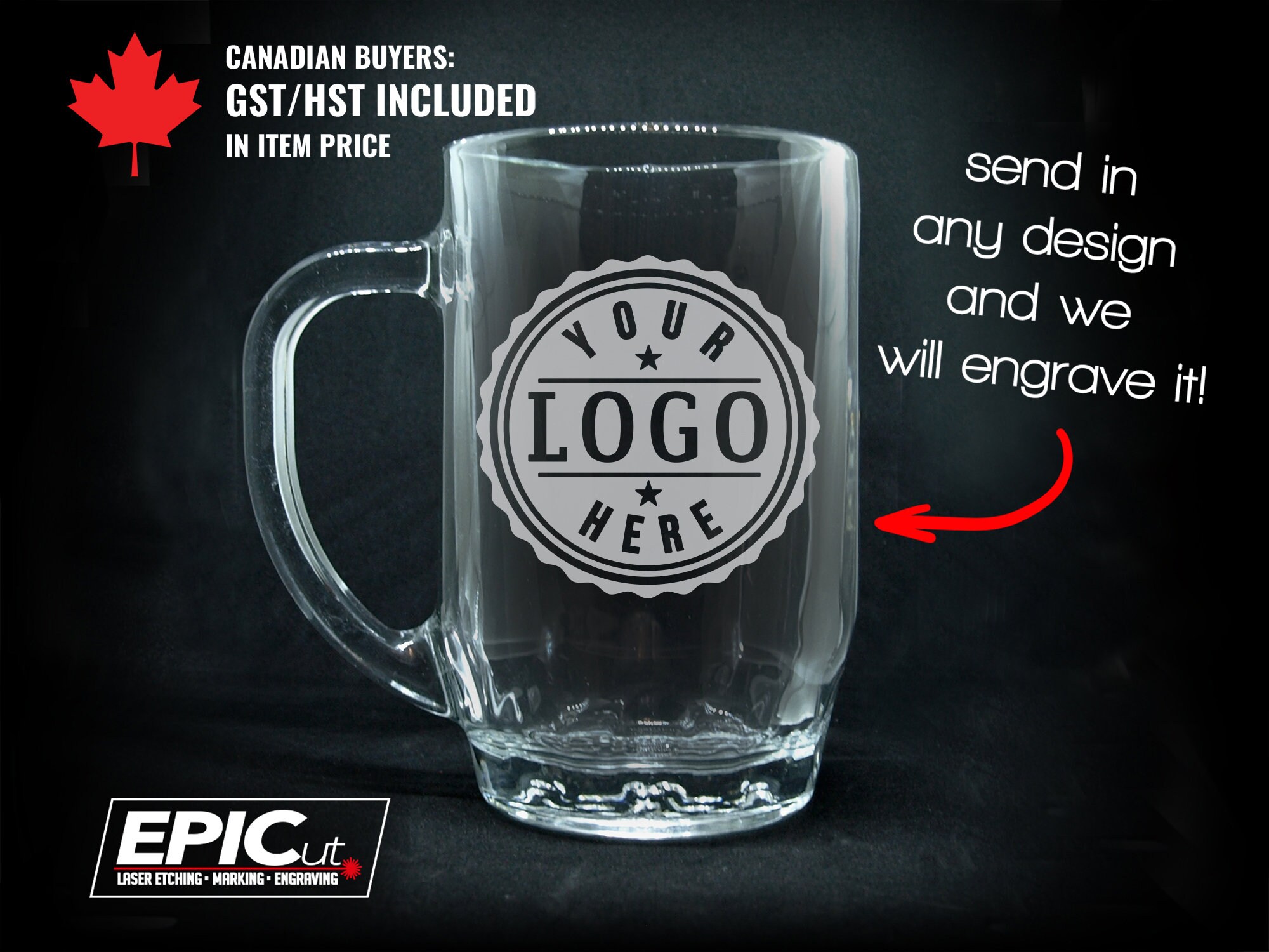 Custom engraved beer can glass with your logo or image / Laser Engrave