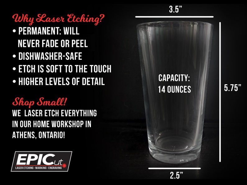 Custom Engraved 16oz Tall Kitchen Glass - Etched Glassware / Personalized Logo Cup / Customized Milk Glass / Personalized Soda Glass image 2