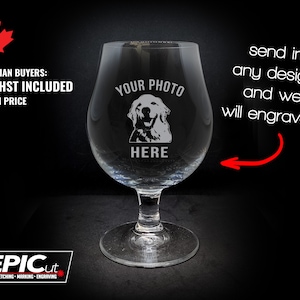 Custom Engraved Stemmed Belgian Beer Glass - Etched Photo Glassware / Personalized Craft Beer Glass / Wedding Favors / Groomsmen or Dad Gift
