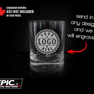 Custom Small 7.75 oz Whiskey/Scotch Glass - Etched Logo Glassware / Branded Whisky Barware / Monogram Initials Liquor Spirits Glass