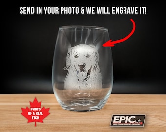 Custom Etched Photo 15oz Stemless Wine Glass - Personalized Glassware