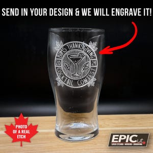 Custom Engraved Tulip Pint Glass - Etched Glassware / Craft Beer Glass / Personalized 20oz Pint Glass / Wedding Favors / Groomsmen Gift