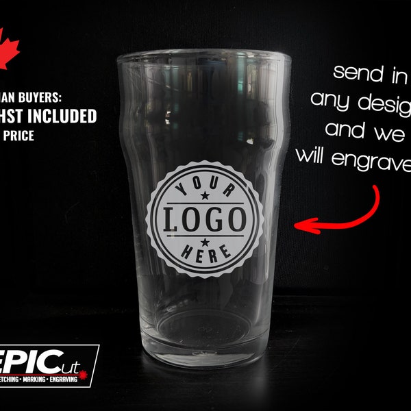 Custom Engraved 20 oz British Pub Glass - Etched Logo Glassware / Craft Beer Business Pint Glass / Branded Favors / Sports Team Coach Gift