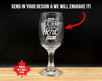 Custom Etched 8.5oz Wine Glass – Personalized Wedding Favor
