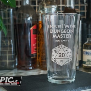 Dungeon Master Pint Glass: Laser Etched D&D RPG Gift