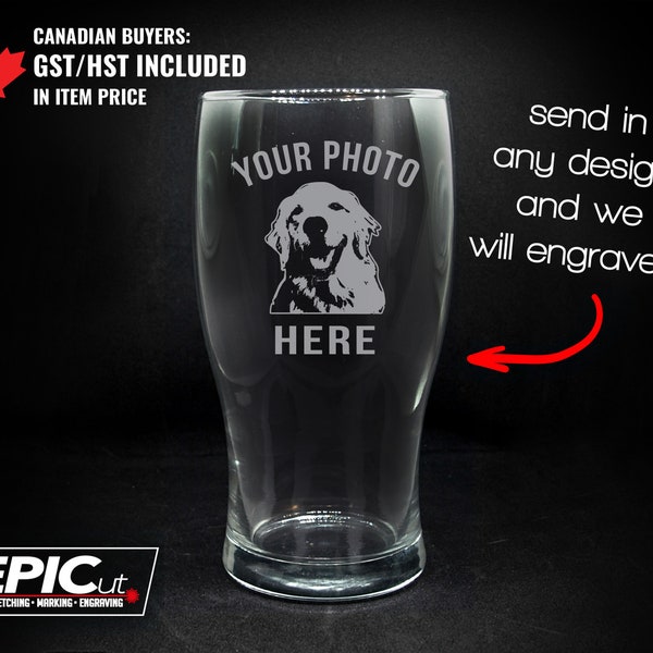 Custom Engraved Photo Tulip Pint Glass - Etched Glassware / Craft Beer Glass / Personalized 20oz Glass / Wedding Favors / Groomsmen Gift