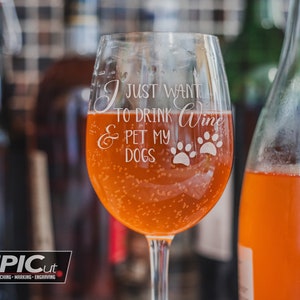 Engraved Wine Glass: Funny Dog Lover Gift, Laser Etched Glassware