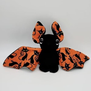 Black Cat Halloween black Bat Stuffed Animal, Collectable decorative bat plushie, Soft Toy