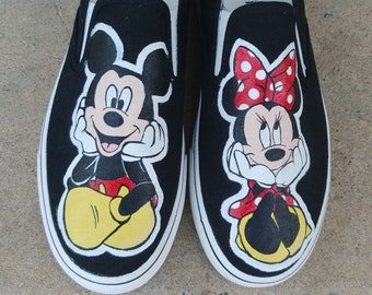 Custom Hand Painted Minnie Mouse and Mickey Mouse Shoes