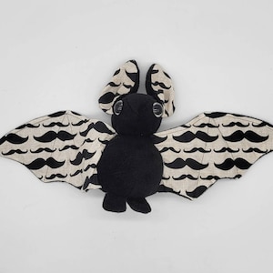 Mustache black Bat Stuffed Animal, Collectable decorative bat plushie, Soft Toy