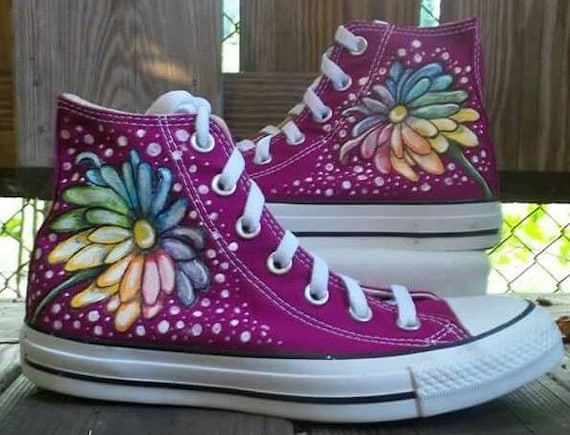 Rainbow Daisy Custom Hand Painted Shoes - Main Image