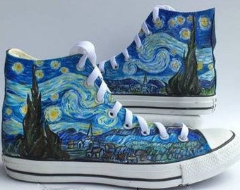 Custom Hand Painted Starry Night Lace up Shoe