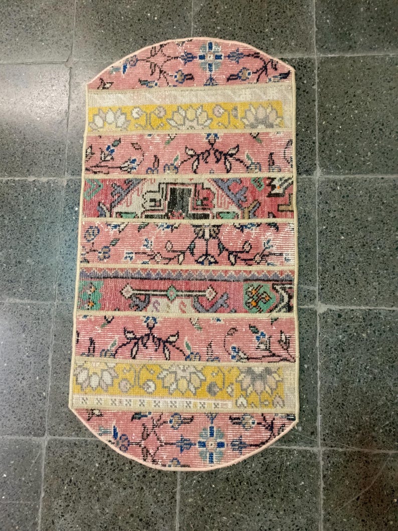 Handgjord vintage turkisk lapptäckesmatta, löpare, 40x90 cm bild 3