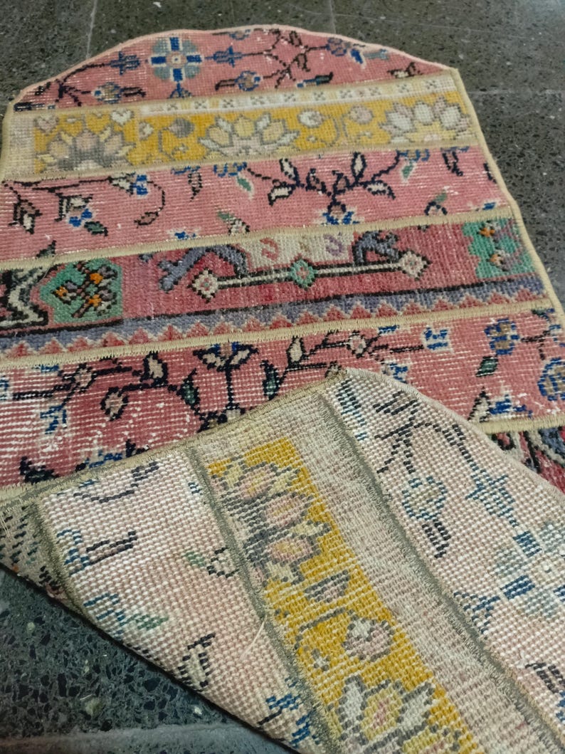 Handgjord vintage turkisk lapptäckesmatta, löpare, 40x90 cm bild 5