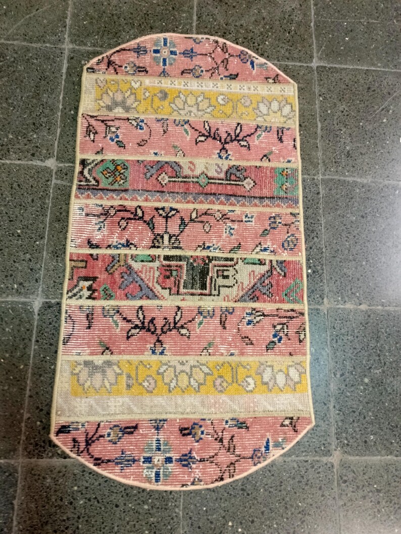 Handgjord vintage turkisk lapptäckesmatta, löpare, 40x90 cm bild 4
