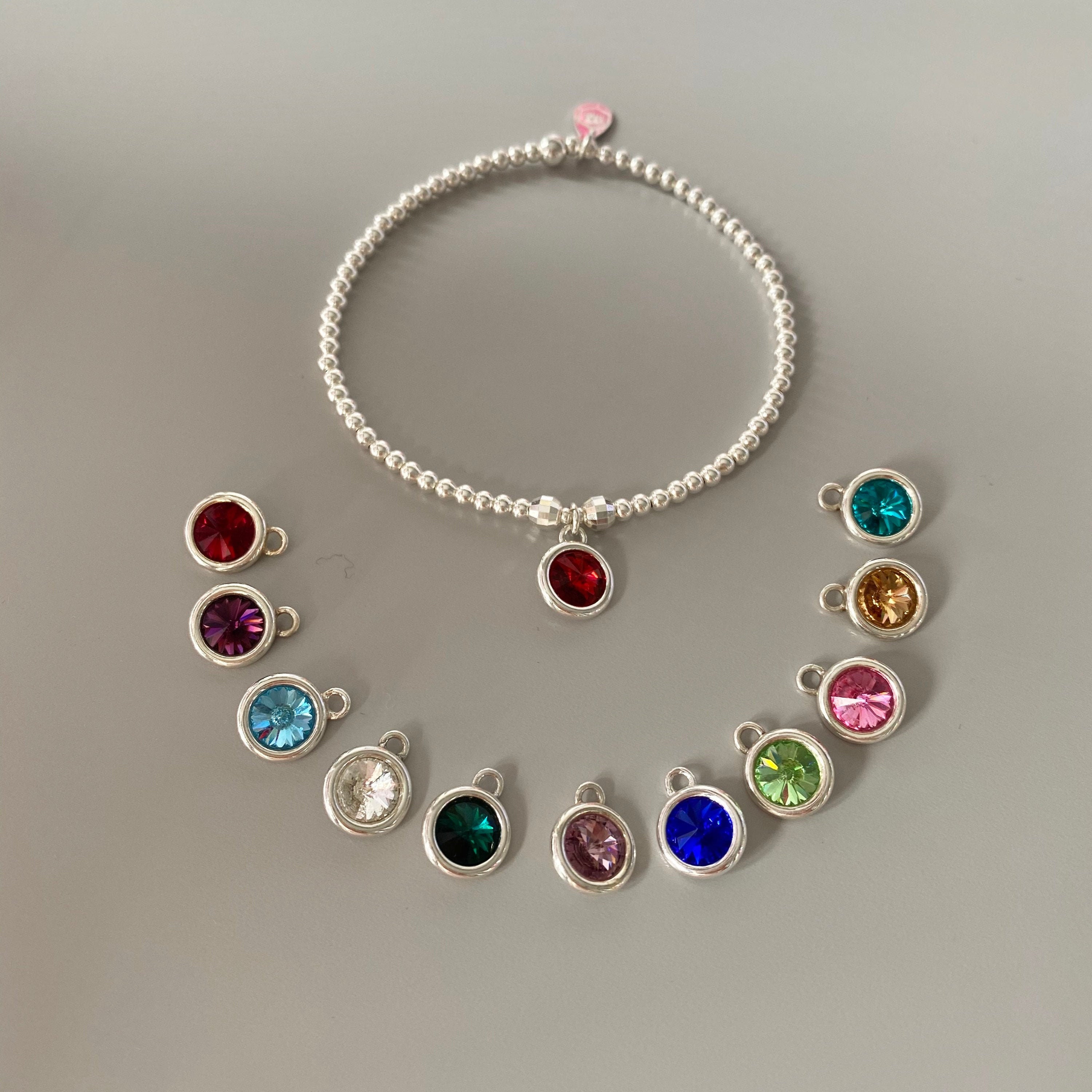 Birthstone bracelet charm bracelet sterling silver bracelet Etsy