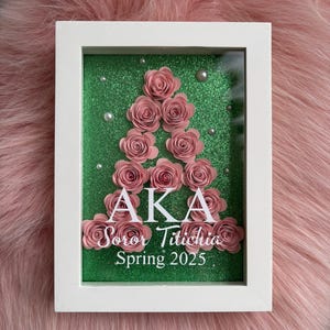 Personalized 5"x7" Pink or Green A Flower Shadow Box | White | Alpha Kappa Sorority Gift