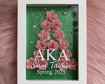 Personalized 5"x7" Pink or Green A Flower Shadow Box | White | Alpha Kappa Sorority Gift