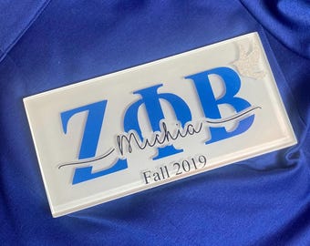Personalized Zeta Phi Sorority Glass Name Plaque 4"x8": Crossing Gift