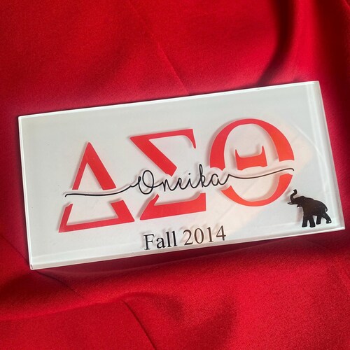 Personalized Delta Sigma Sorority Glass Name Plaque 4"x8": Crossing Gift