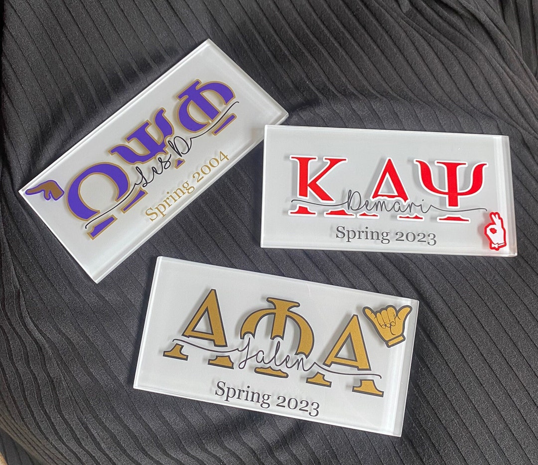 Personalized Glass Name Plaque Alpha Omega Kappa Neophyte Fraternity Line Gift Crossing Gift