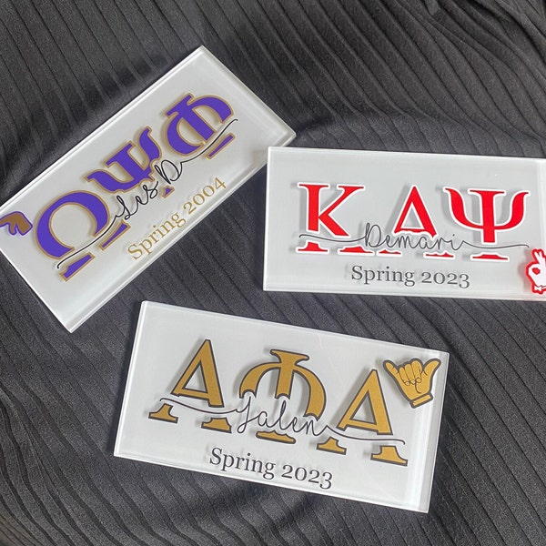 Personalized Glass Name Plaque | Alpha | Omega | Kappa | Neophyte | Fraternity | Line gift | Crossing gift | Memento | Founders Day