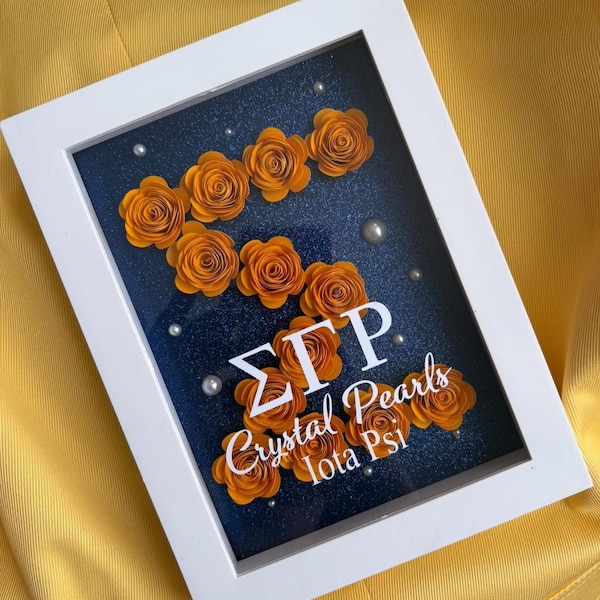 Personalized 5"x7" Sigma Shadow Box: Blue w Yellow Flowers Greek Sorority Gift