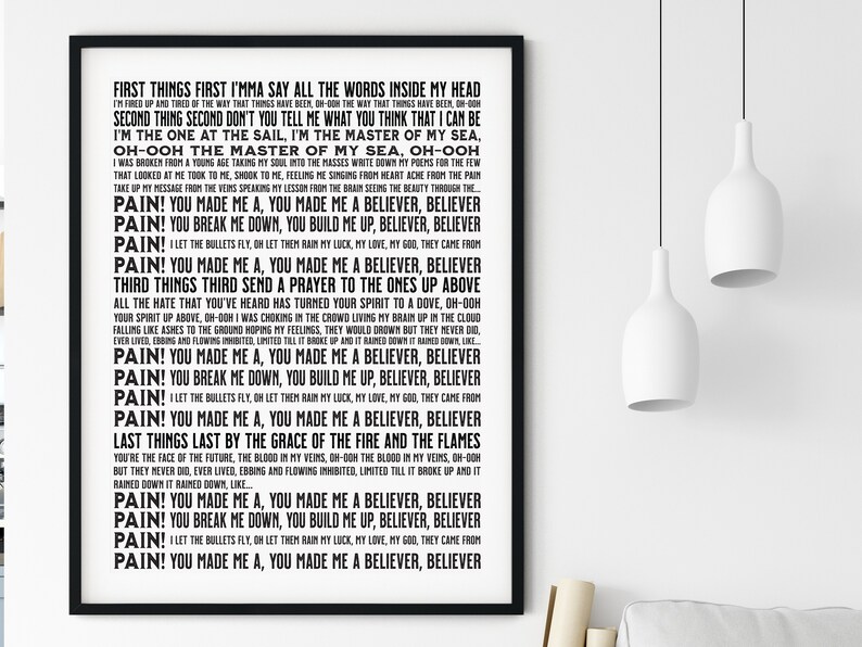 Imagine Dragons Poster / Believer Full Song Lyrics Digital | Etsy